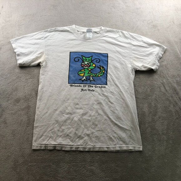 Gildan Men's T-Shirt Medium Friends of The Dragon Art Fair Graphic Tee White - Picture 10 of 11